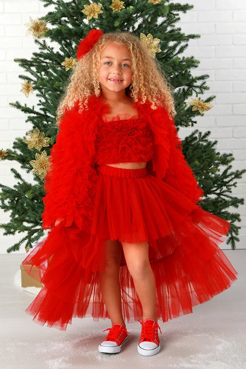 Girls Red Fluffy Tulle Jacket, Sizes 12M-14